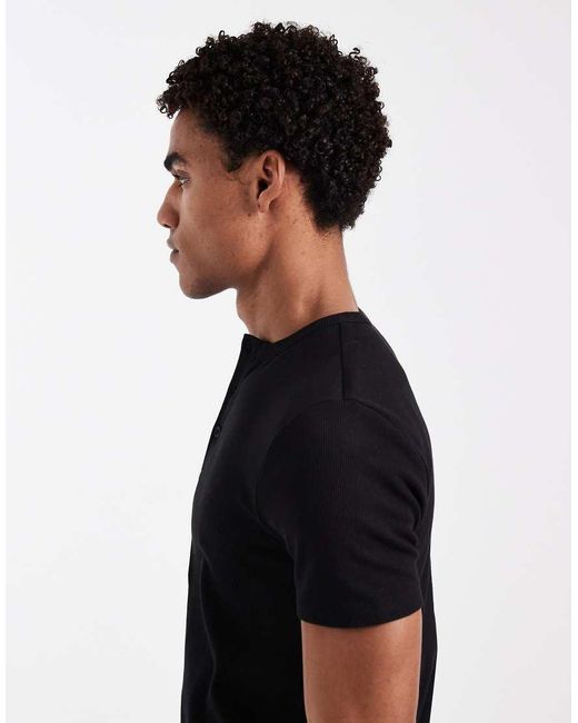 ASOS Black Muscle T-shirt With Henley Neck for men