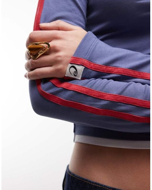 Collusion Blue Long Sleeve Ruched V Neck Sports Tee