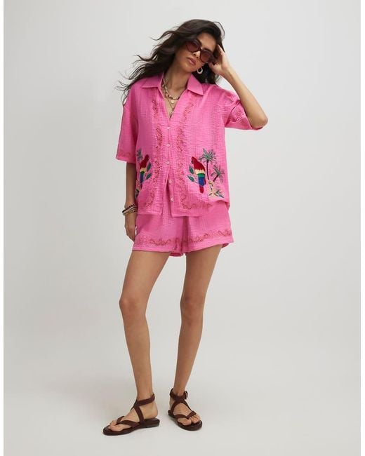 River Island Pink Parrot Embroidered Broderie Top