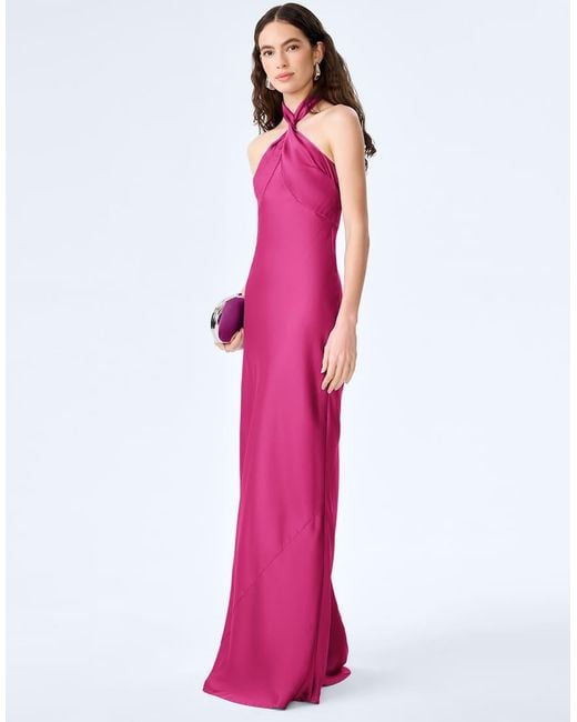 OMNES Pink Dresses Arles Halterneck Satin Maxi Dress
