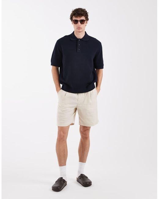 SELECTED Short Van Puur Linnen in het Blue voor heren