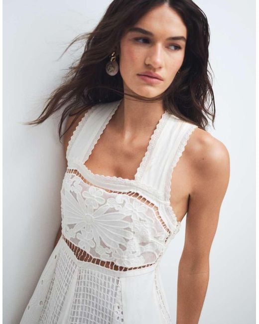 TOPSHOP White Cutwork Broderie Mixed Trapeze Maxi Dress