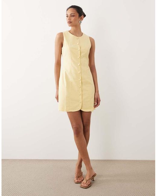Nobody's Child Natural Polly Cotton Sleeveless Button Down Mini Dress