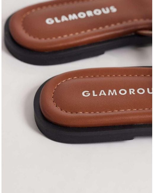 Glamorous Brown Flat Tie Leg Sandals With Beads