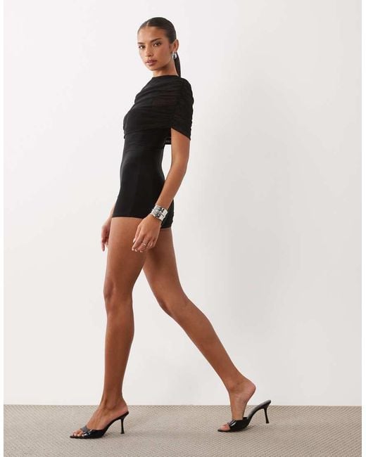 Missy Empire Black Missy Empire Slinky Mesh Cape Overlay Playsuit