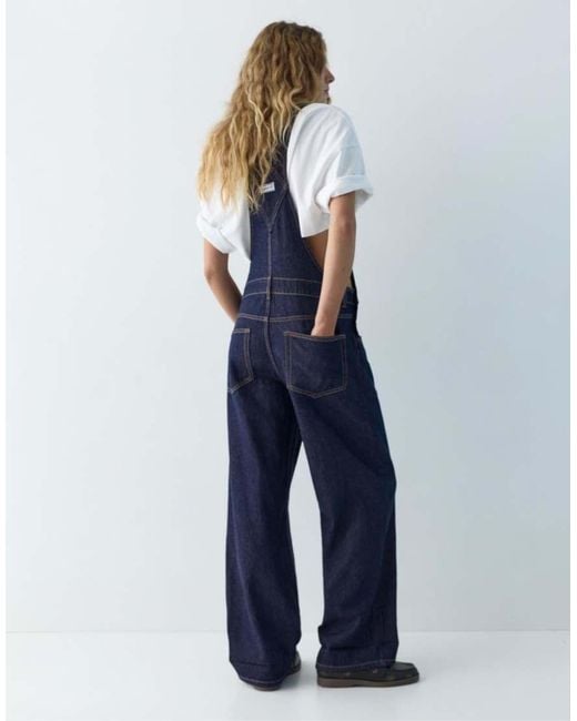 Pull&Bear Blue Long Denim Dungarees
