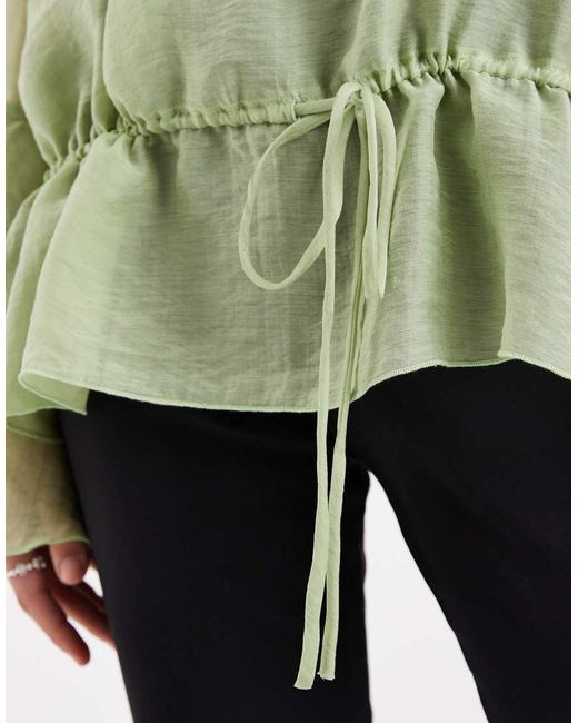 Aware Green Flared Sleeve V-Neck Top