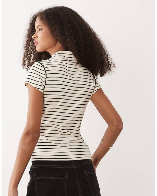 ASOS White Ribbed Funnel Neck Top With Exposed Seam