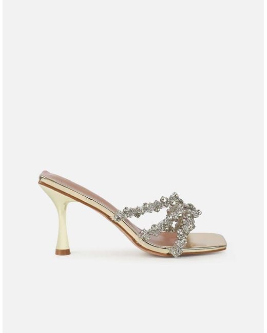 SIMMI Brown Blushing Diamante Mid Heel Mules Wide Fit