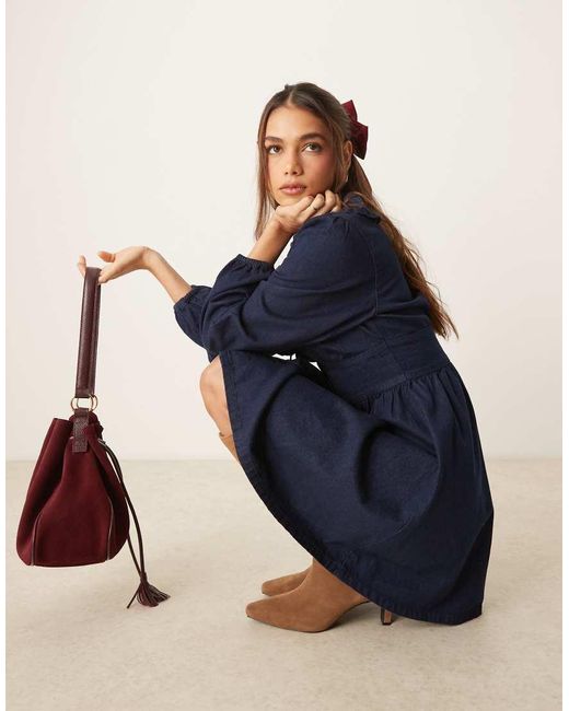 Nobody's Child Blue Ottilie Denim Mini Dress With Collar Detail