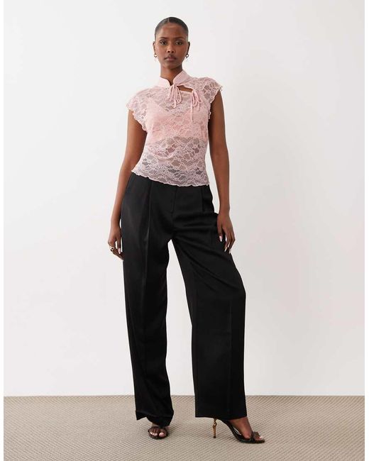 ASOS Lace Collared Top With Skinny Ties