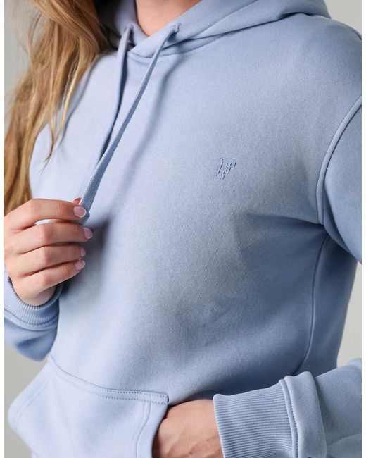 French Connection Blue Cotton Blend Drawcord Kangaroo Pocket Hoody