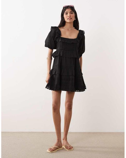 Miss Selfridge Black Broderie Ruffle Milkmaid Dress