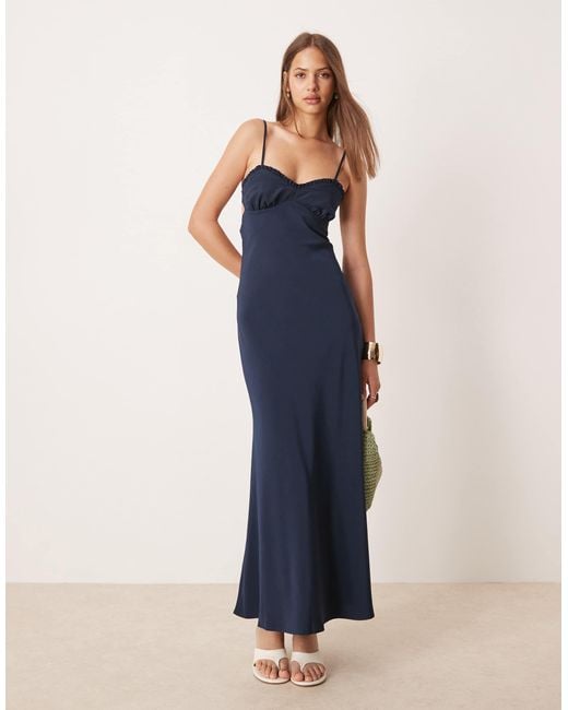ASOS Blue Satin Slip Cami Open Back Maxi Dress