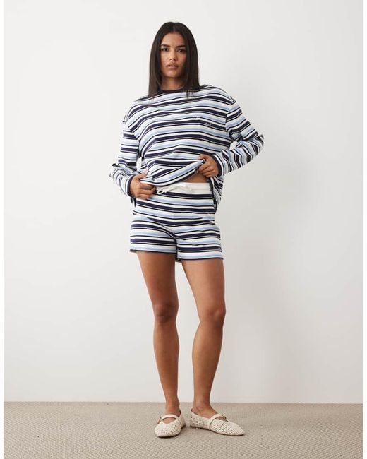 4th & Reckless Blue Cotton Rich Elasticated Waistband Shorts Co-ord