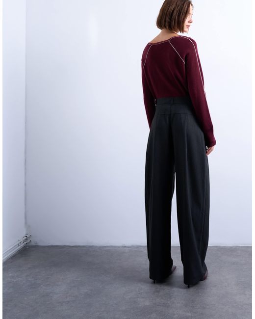 TOPSHOP Gray Dropped Waist Barrel Trouser