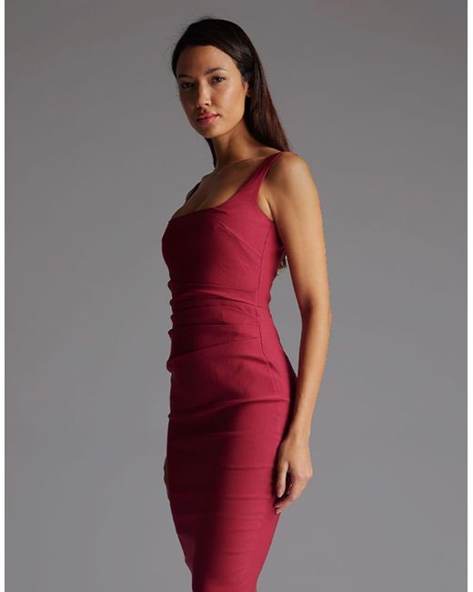 Vesper Red Square Neck Midaxi Dress With Waist Pleats