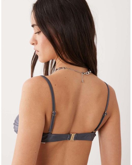 Miss Selfridge Gray Satin Cup Knot Detail Bikini Top