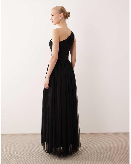 LACE & BEADS Black Bridesmaid One Shoulder Scarf Neck Maxi Dress