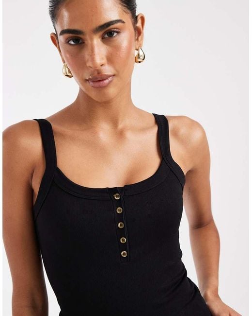 ASOS Black Seamless Square Neck Cami With Button Detail
