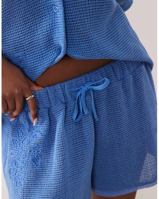 ASOS Blue Open Knit Shorts With Cornelli Detail