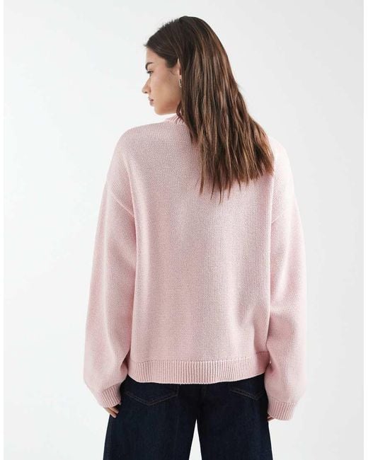 ASOS Pink Knitted Wide Sleeve Cotton Blend Jumper