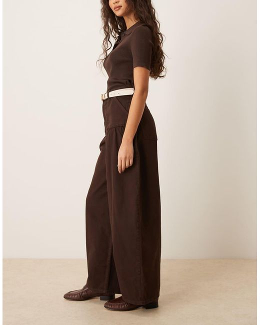 ASOS Brown Gathered Detailing Barrel Leg Jeans