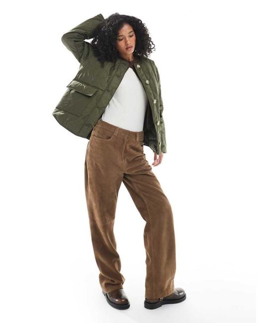 Vero Moda Green Onion Quilted Short Jacket With Pockets