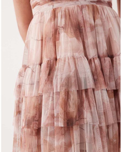 LACE & BEADS Pink V Neck Ruffle Skirt Mini Dress