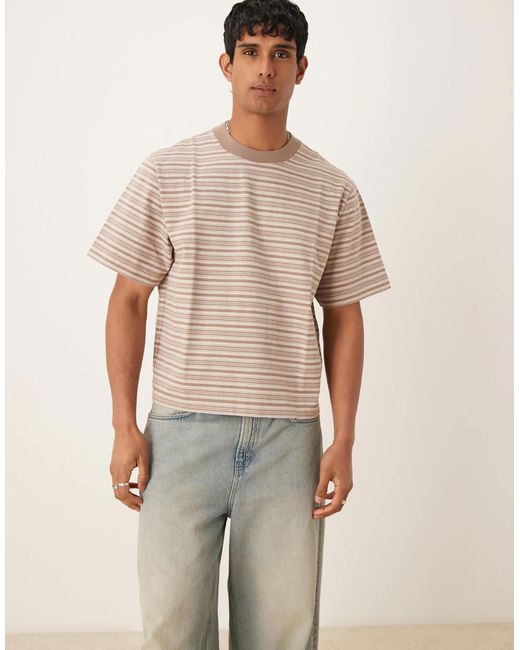 Abercrombie & Fitch – hochwertiges cropped-t-shirt aus schwerem material mit en streifen in Natural für Herren