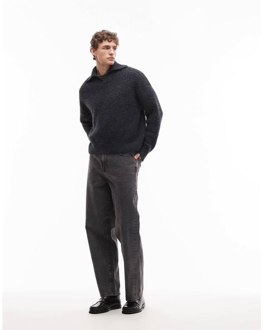 Weekday Blue Boxy Polo Knit Jumper for men