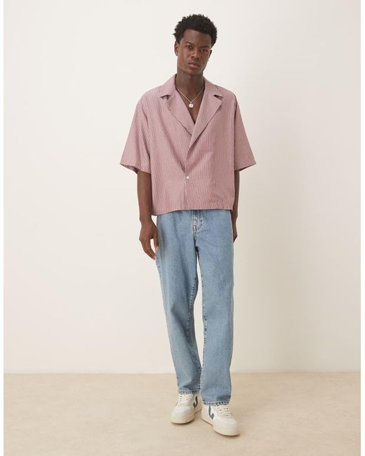 ASOS Recht Oversized Gestreept Overhemd Met Reverskraag in het Pink voor heren