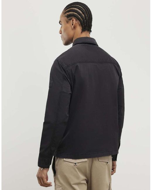 River Island Black Regular Fit Zipped Overshirt for men