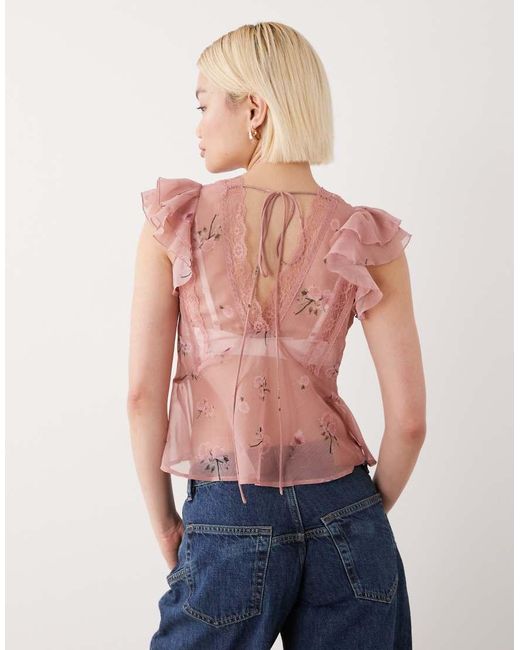 Reclaimed Vintage Multicolor Tea Top With Lace Trims And Button Down