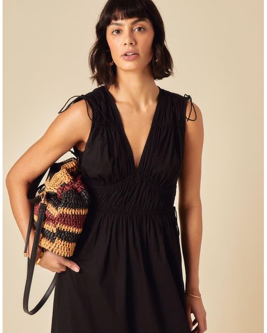 Nobody's Child Natural Ianthe V-neck Tie Detail Ruched Midi Dress