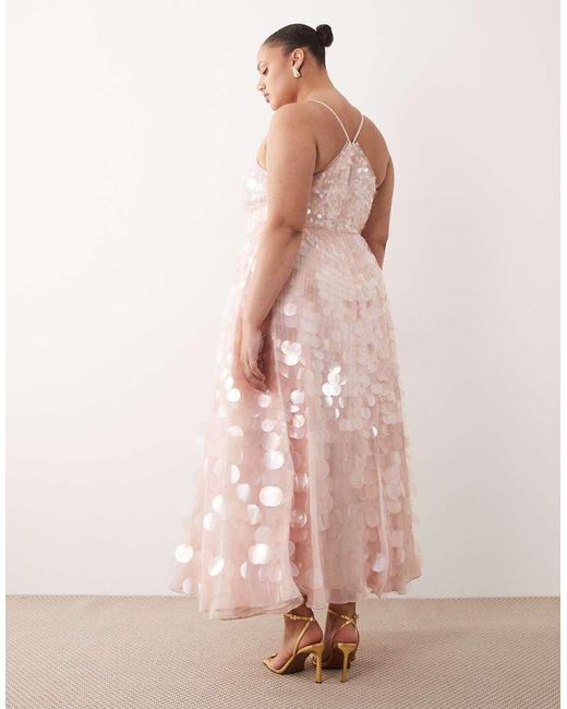 ARRANGE Pink Curve Embellished Sequin Cami Midi Dress With Full Skirt