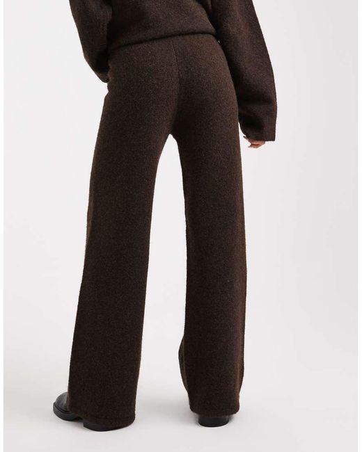 4th & Reckless Brown Wool Feel Knitted Wide Leg Trouser Co-Ord
