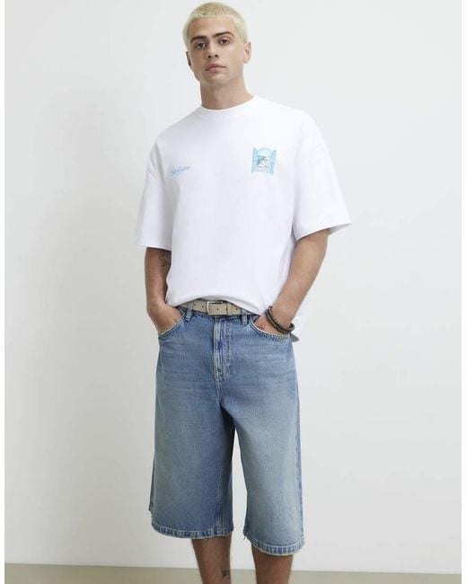River Island Blue Oversized Fit Santorini Scenic T-Shirt for men