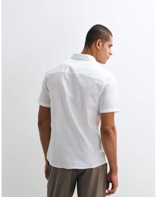 ASOS White Regular Fit Smart Linen Blend Shirt for men