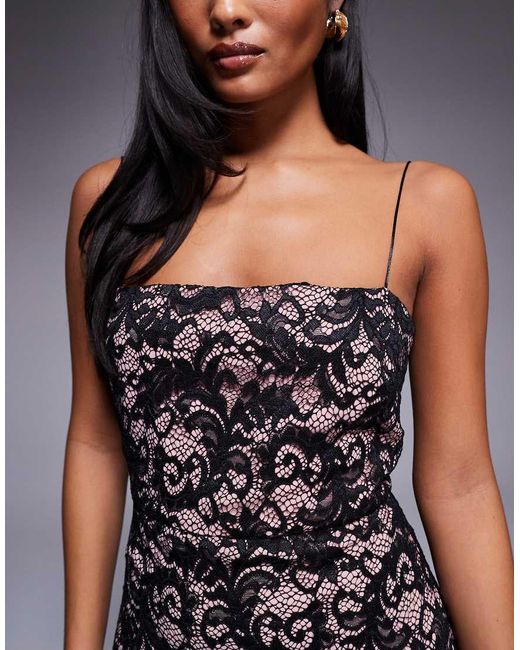 Vesper Petite Blue Lace Midaxi Dress With Spaghetti Straps
