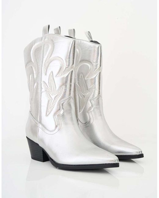 Public Desire White Calabasas Silver Western Embroidered Knee High Pointed Toe Cowboy Boots