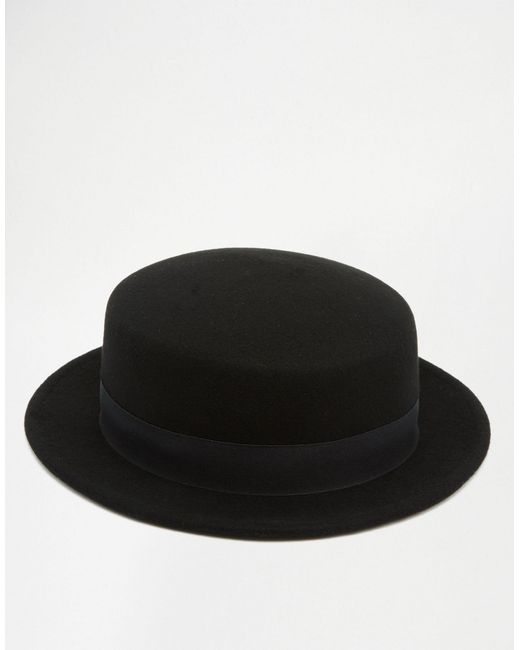 ASOS Black Flat Top Hat With Narrow Brim for men