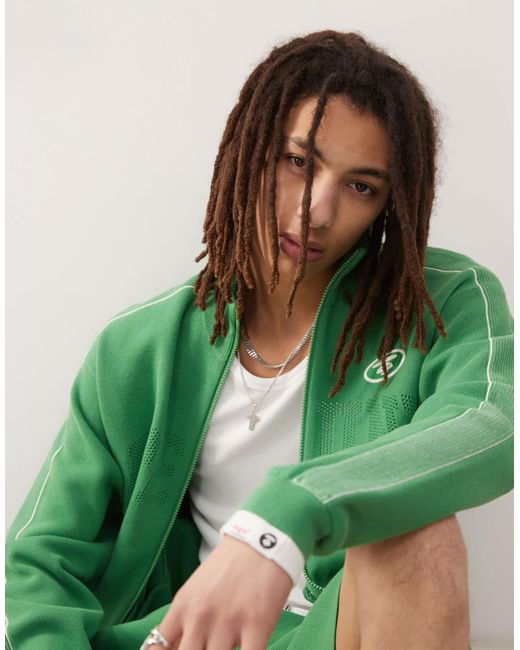 Aape By A Bathing Ape Green Aape By A Bathing Ape Knitted Track Jacket Co-ord With College Logo for men