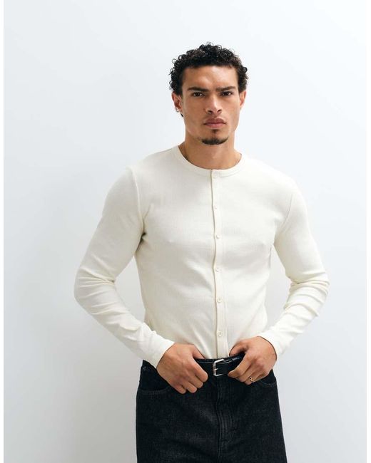 ASOS White Muscle Fit T-shirt With Button Through for men