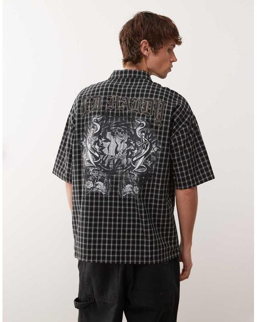 Ed Hardy Black Deathly Snake Reaper Check Boxy Shirt for men