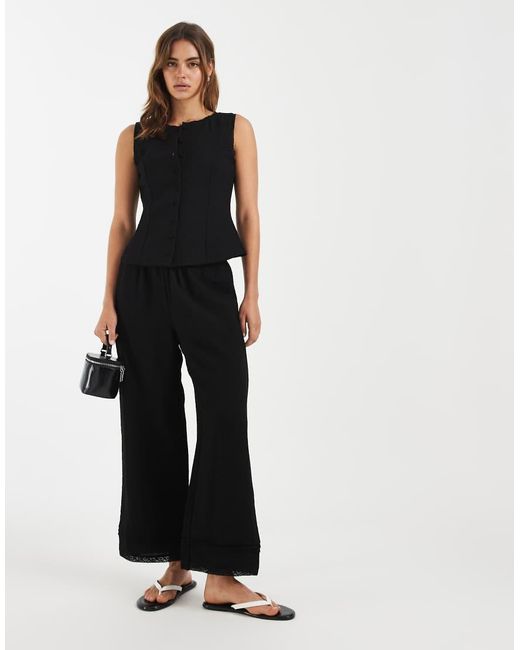 Aware Black Textured Waistcoat With Lace Trim Detail Co-ord