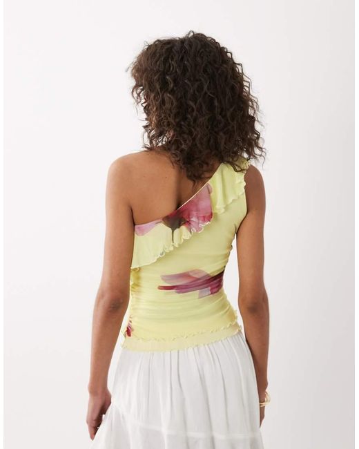 Miss Selfridge Multicolor One Shoulder Top With Frill Neckline