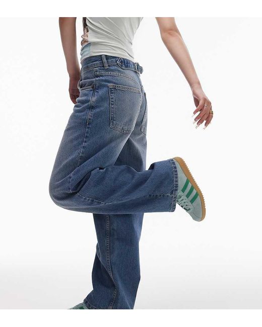 TOPSHOP Blue Petite Cinch Low Rise Relaxed Jean
