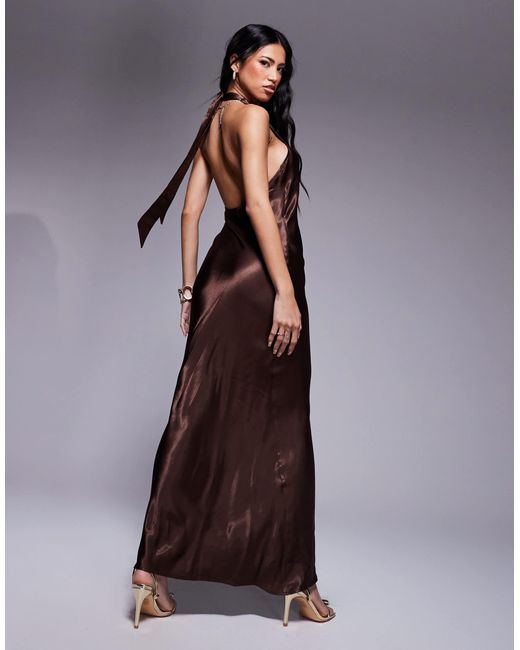 ASOS Brown – hochgeschlossenes satin-maxikleid
