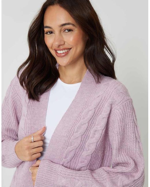 Threadbare Purple Cable Knit Cardigan